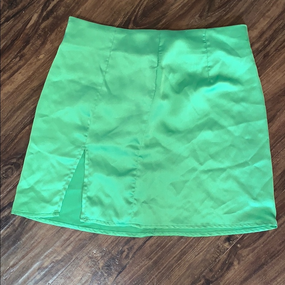 Green Satin Mini skirt with Slit